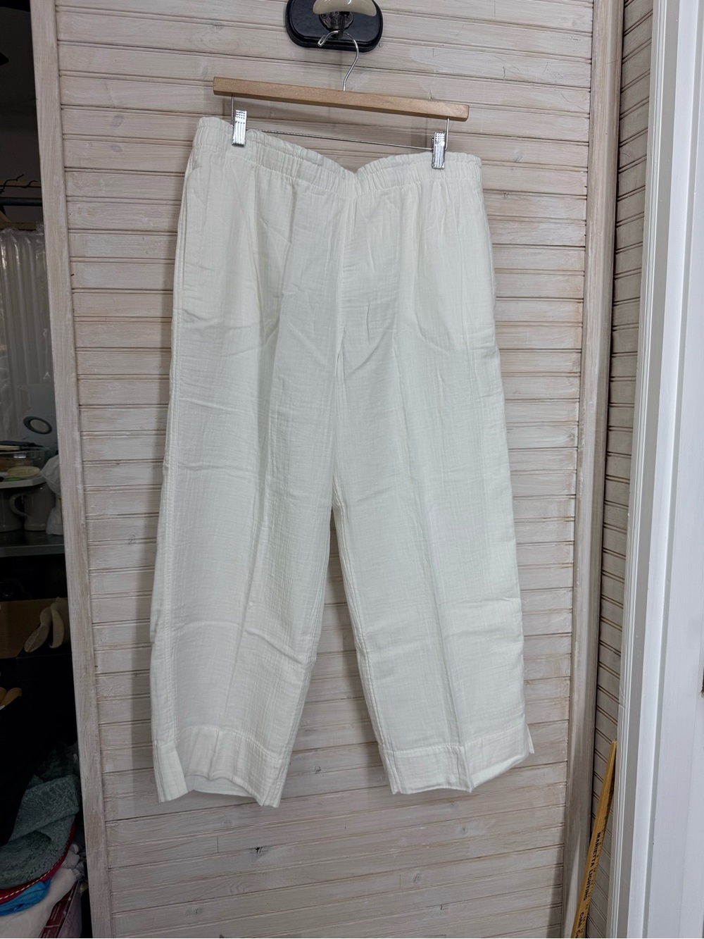 Coldwater Creek Women’s L Light Cream Cotton Wide-Leg Pull-On Crop Pants NWOT
